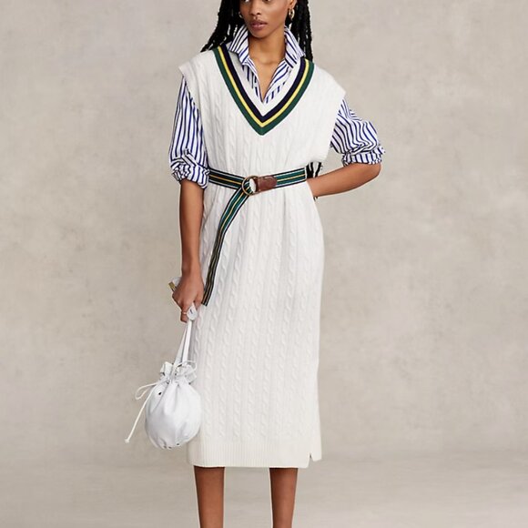 Ralph Lauren Cashmere Knit Sleeveless Stripped V-neck Maxi Dress polo - Size Sm - Picture 2 of 13